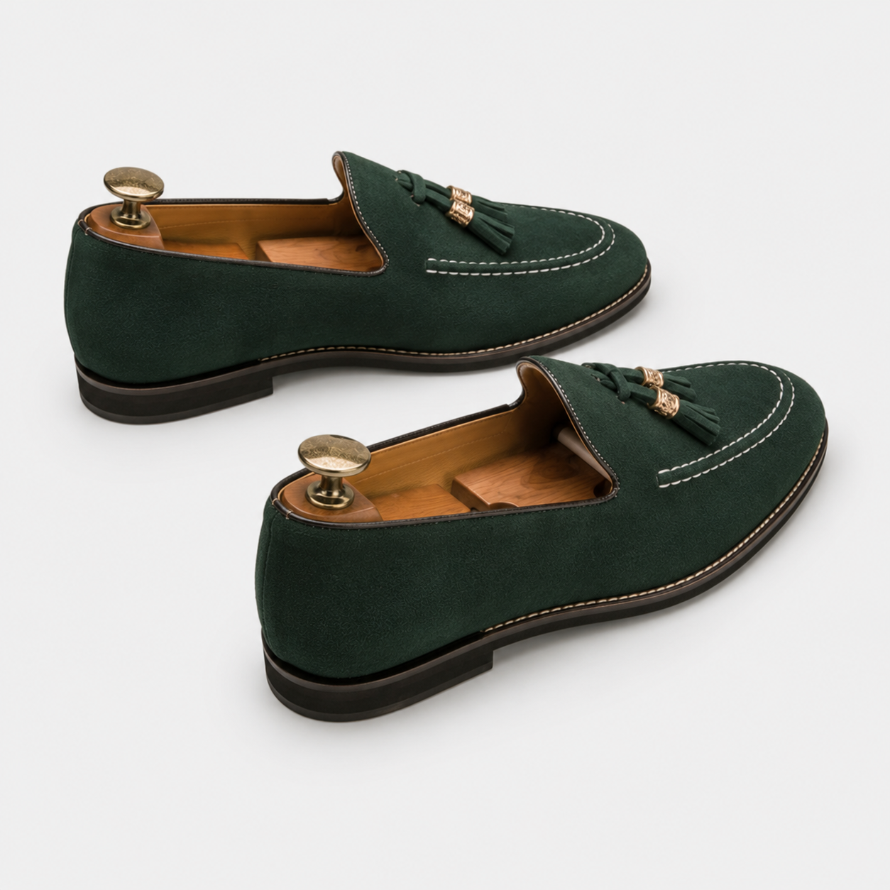 Mocassin Homme Daim Vert À Glands Élégant