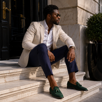 Mocassin Homme Daim Vert À Glands Élégant