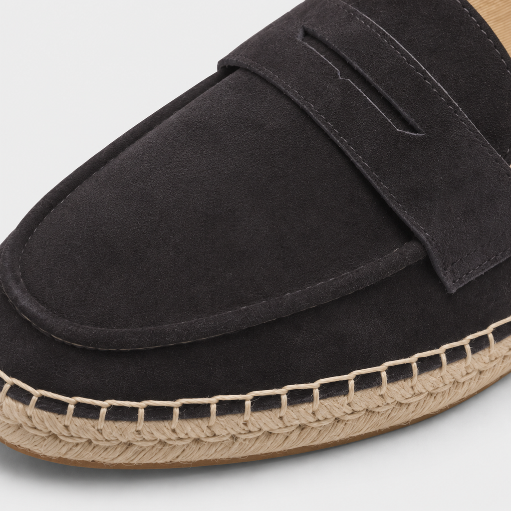 Mocassin Noir Compensé En Daim