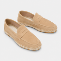 Mocassin Beige Compensé En Daim