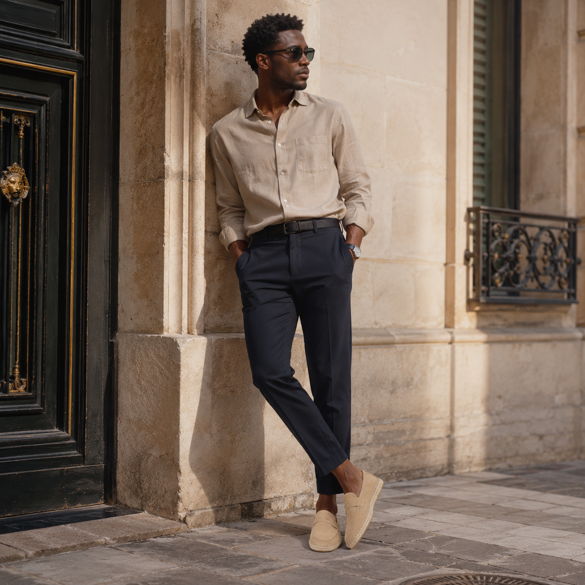 Mocassin Beige Compensé En Daim