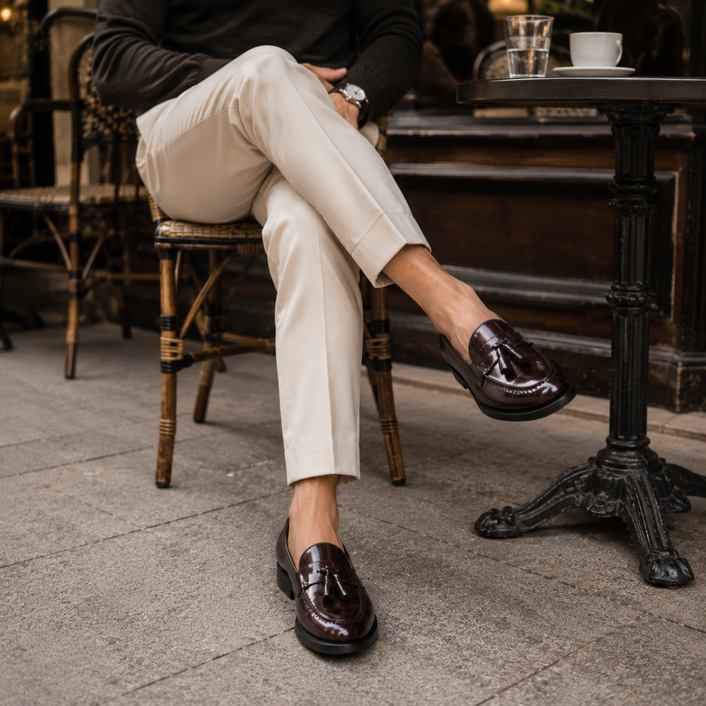 Mocassin Homme Cuir Marron Vernis À Talon