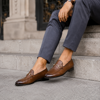 Mocassin Cuir Marron Avec Mors Doré Chic Homme