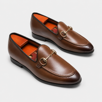 Mocassin Cuir Marron Avec Mors Doré Chic Homme
