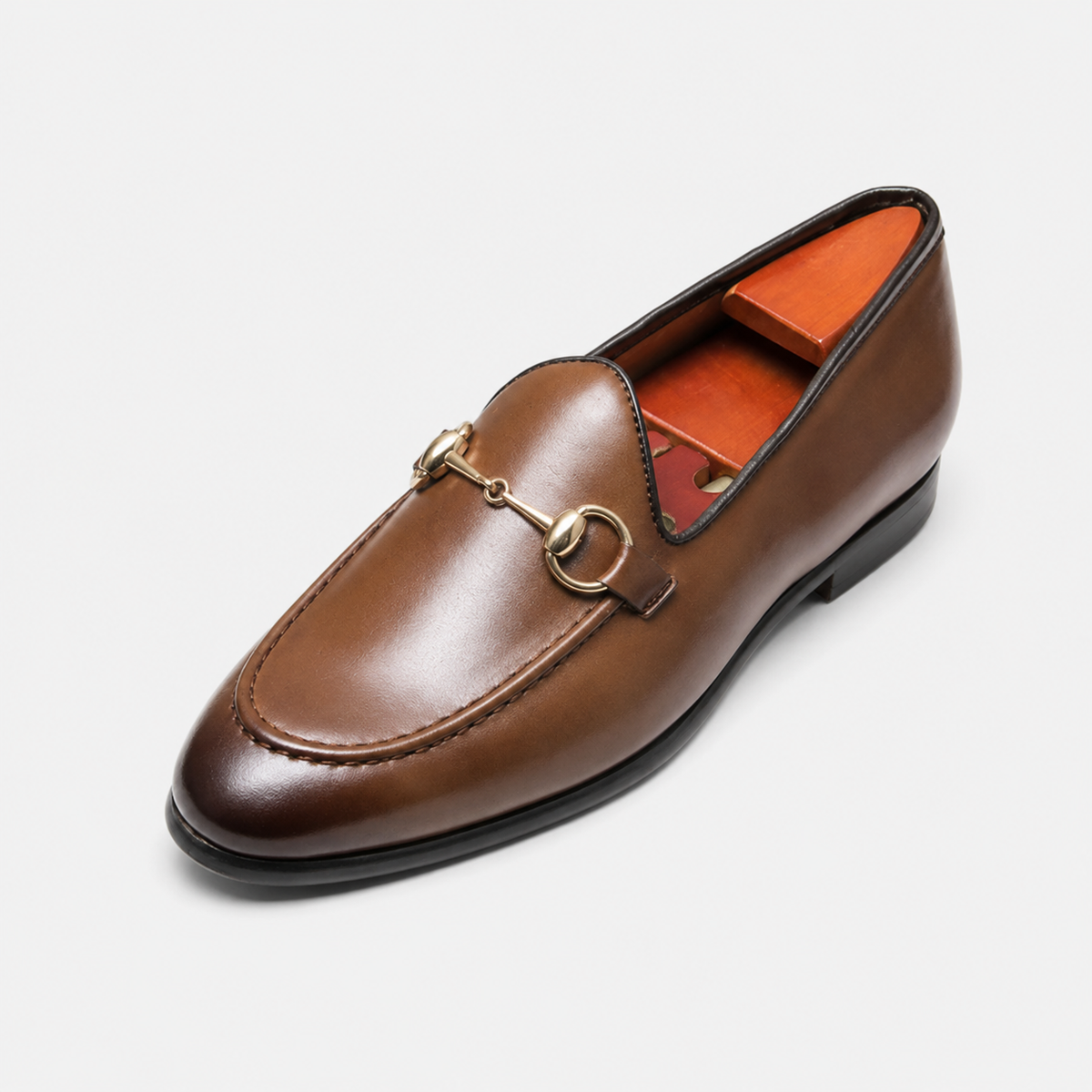 Mocassin Cuir Marron Avec Mors Doré Chic Homme