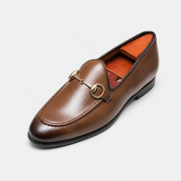 Mocassin Cuir Marron Avec Mors Doré Chic Homme