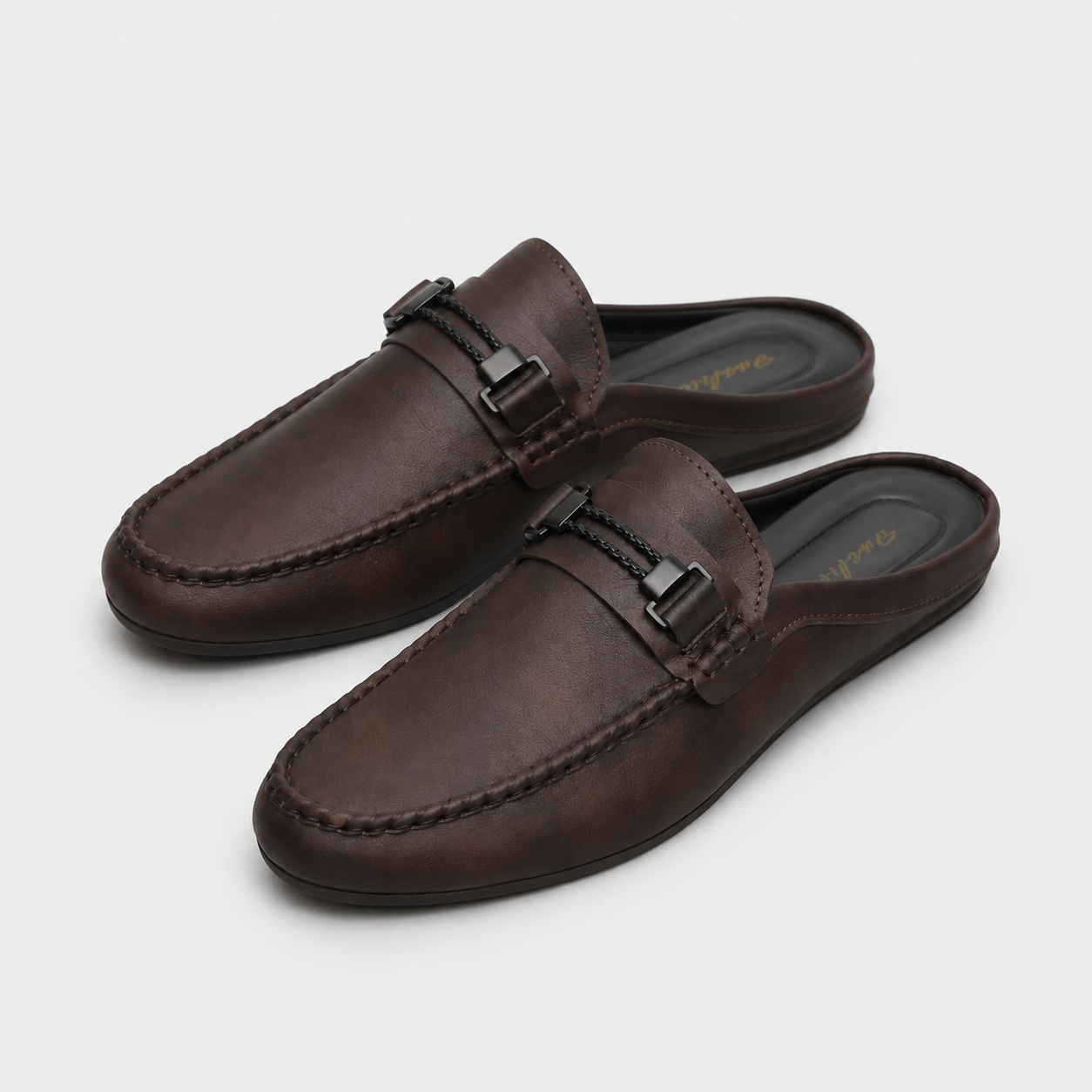 Chausson Mocassin Mule Ouvert Marron