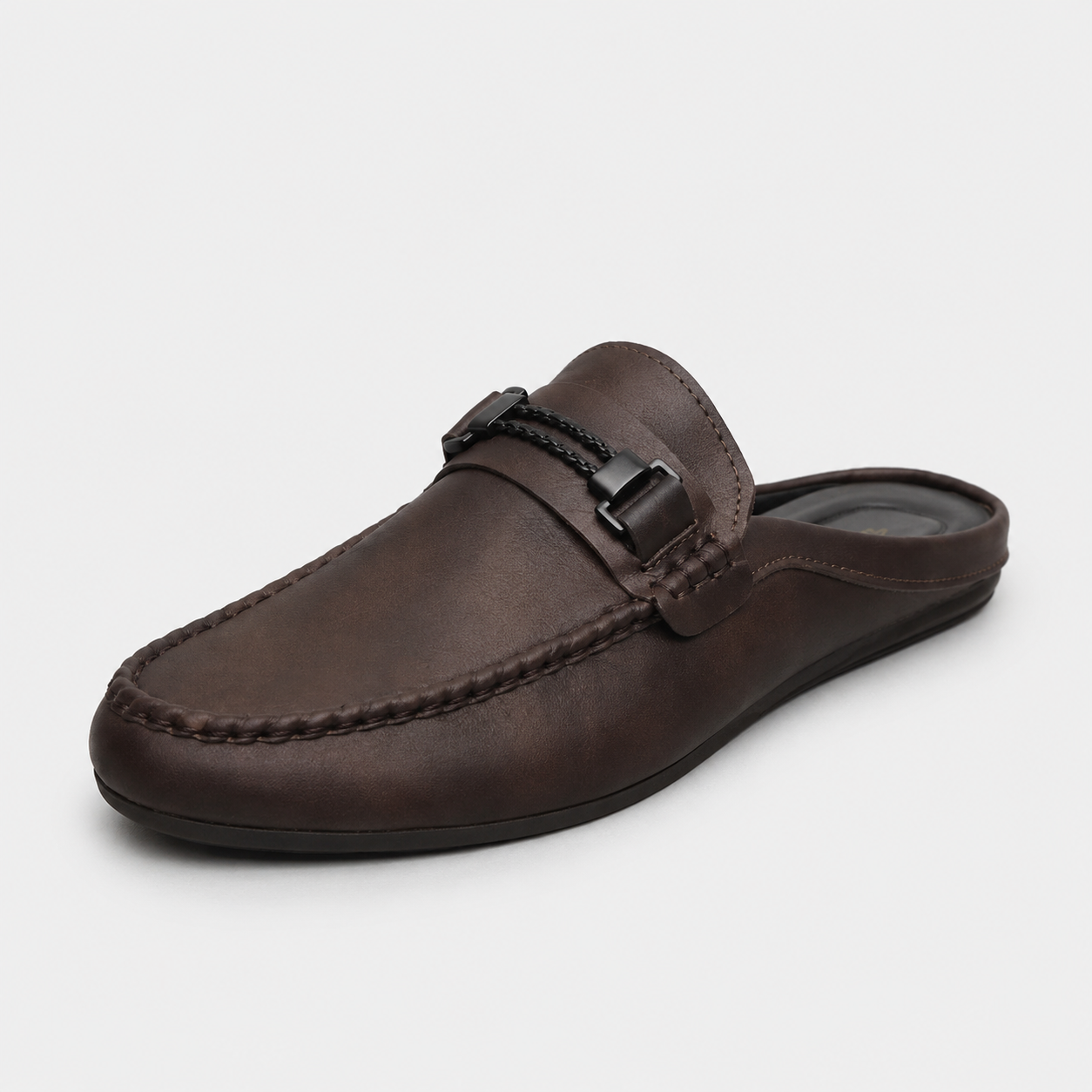 Chausson Mocassin Mule Ouvert Marron