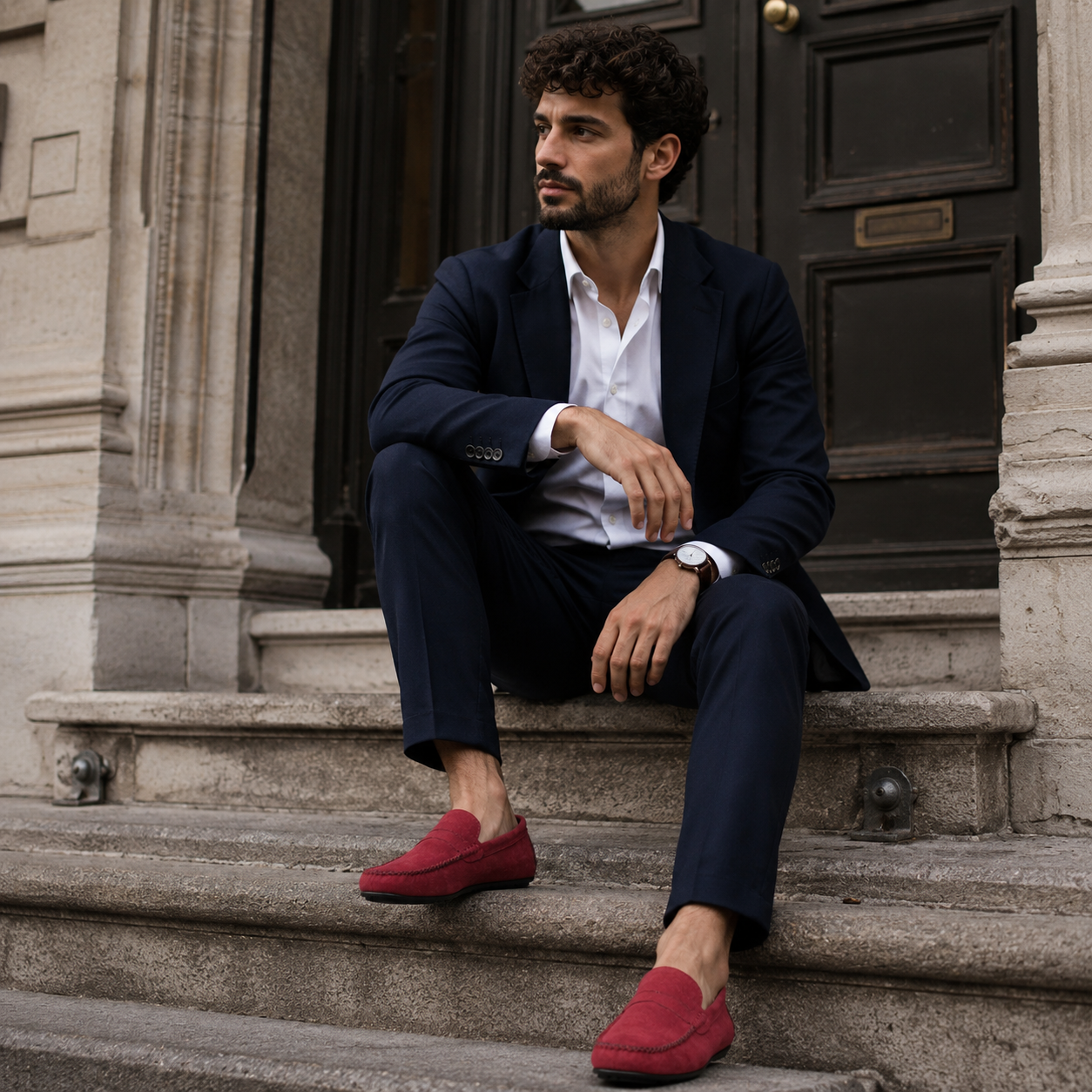 Mocassin Homme Rouge En Daim Décontracté