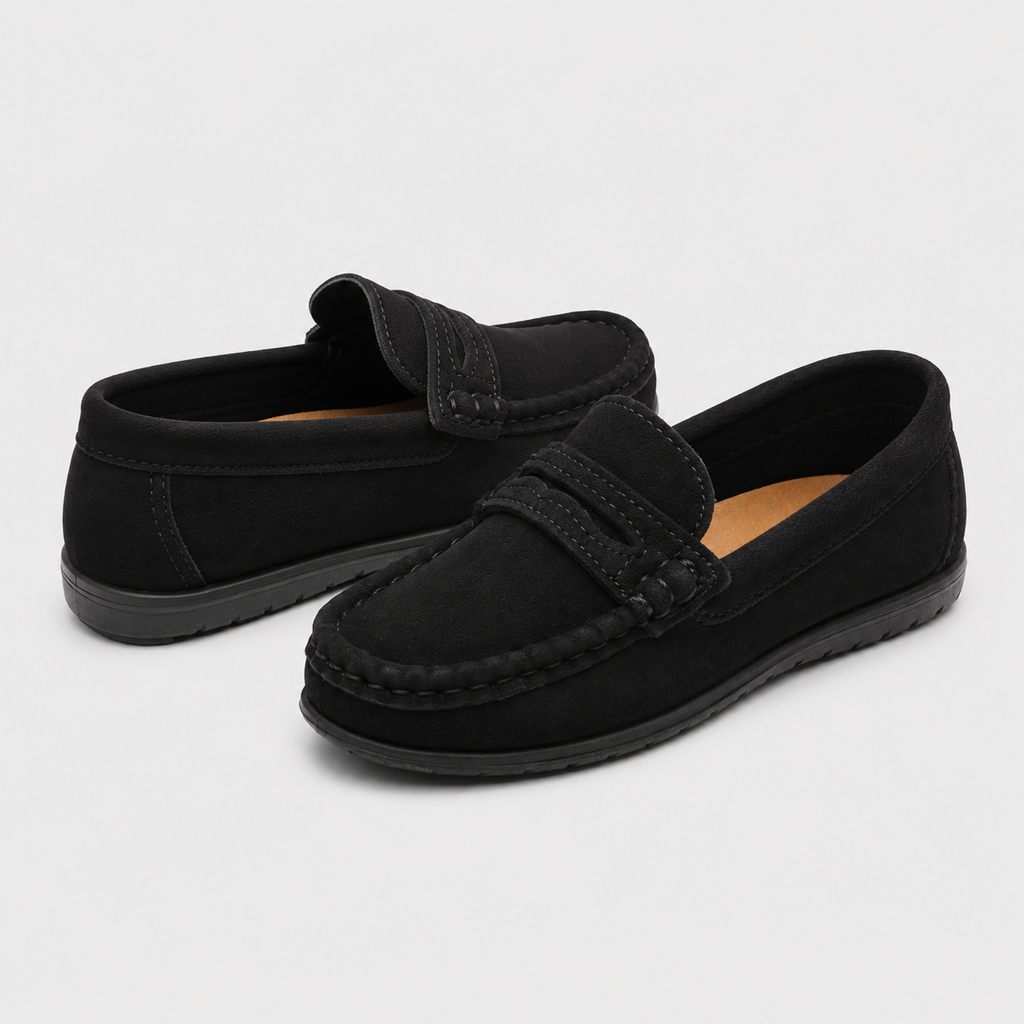 Mocassin Enfant En Daim Noir Classe Pour Bateau