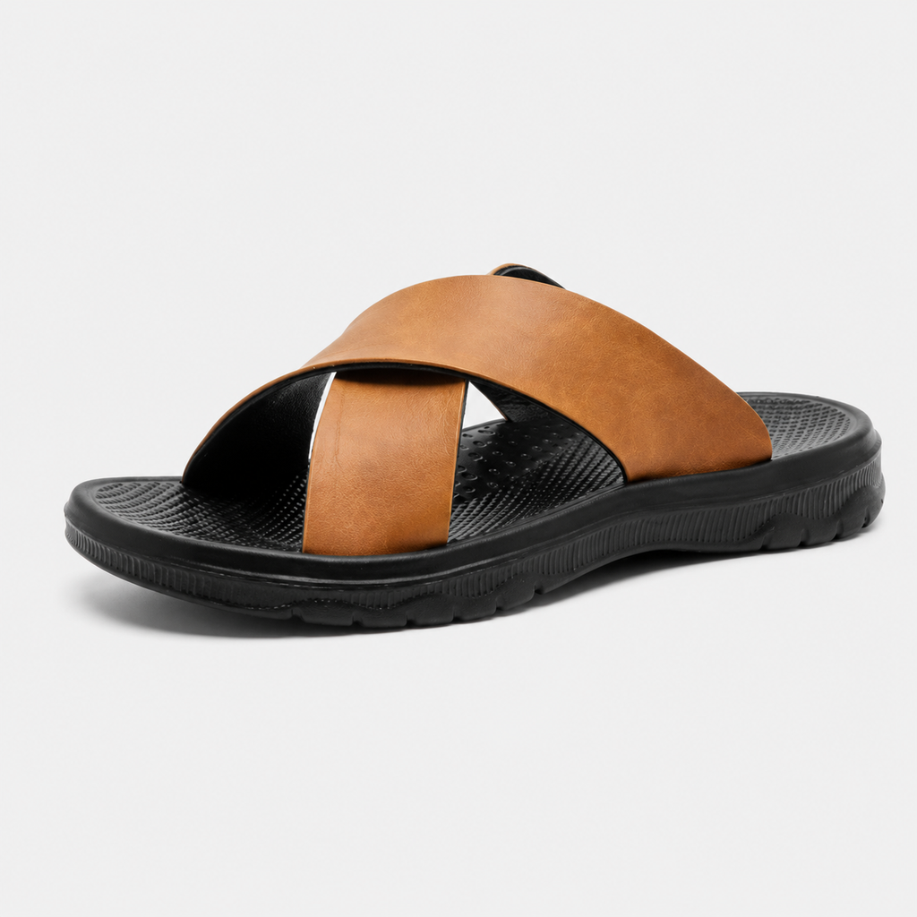 Sandale Homme Cuir Confort Été Marron Cognac