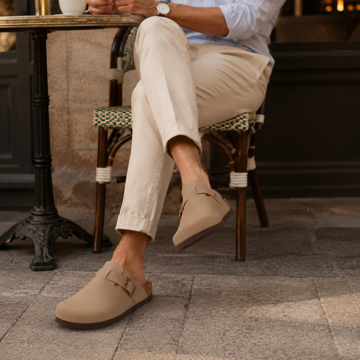Sandale Homme Confort Été Beige Sable à Boucle Ajustable