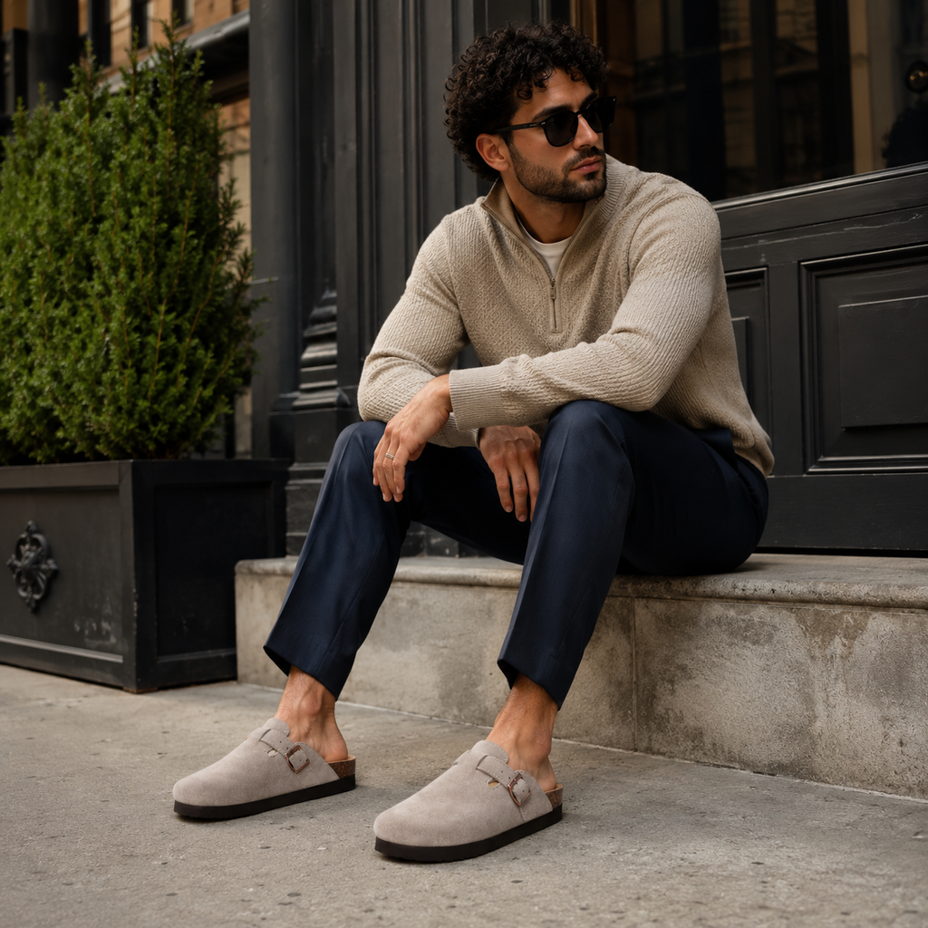Sabots Daim À Bride Homme Gris