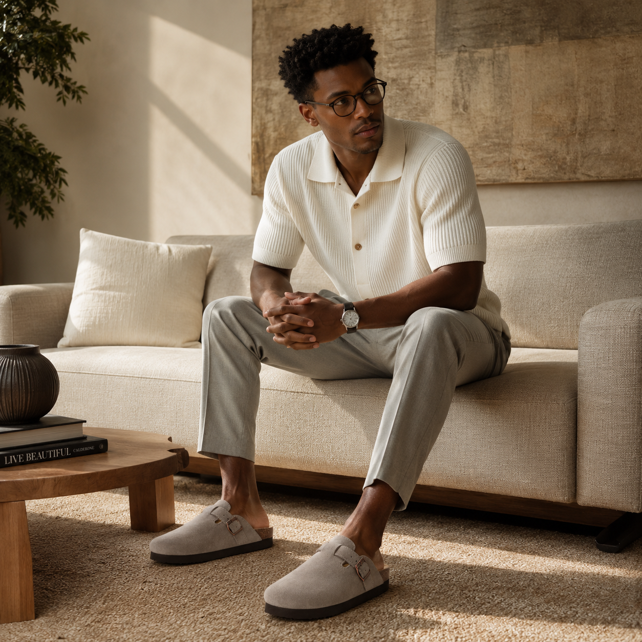 Sabots Daim À Bride Homme Gris