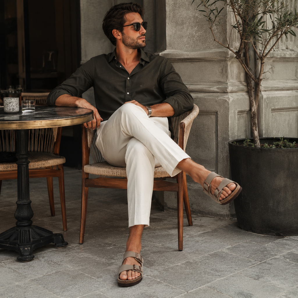 Sandale Cuir Marron Homme