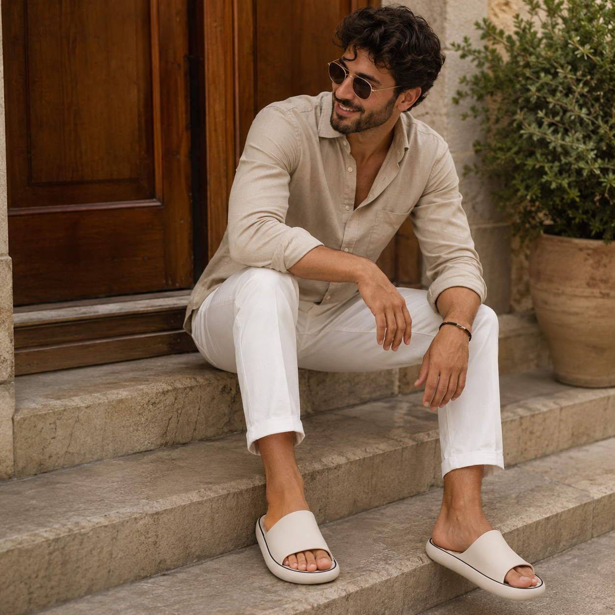 Sandale Ultra Confortable Homme Beige