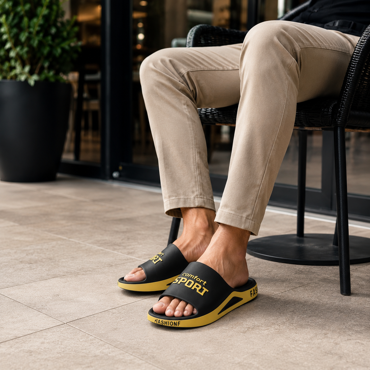 Sandales Noir De Plage En Plastique Homme
