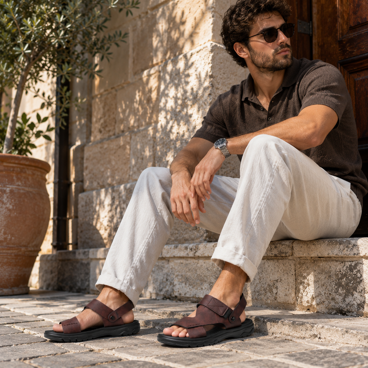 Sandales De Marche Hommes Marron