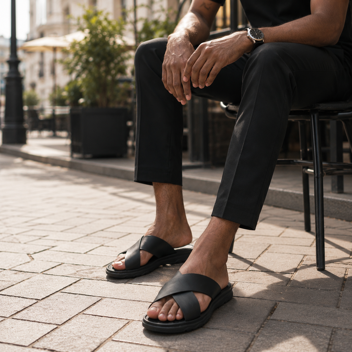 Sandales Ouvertes Homme Noir