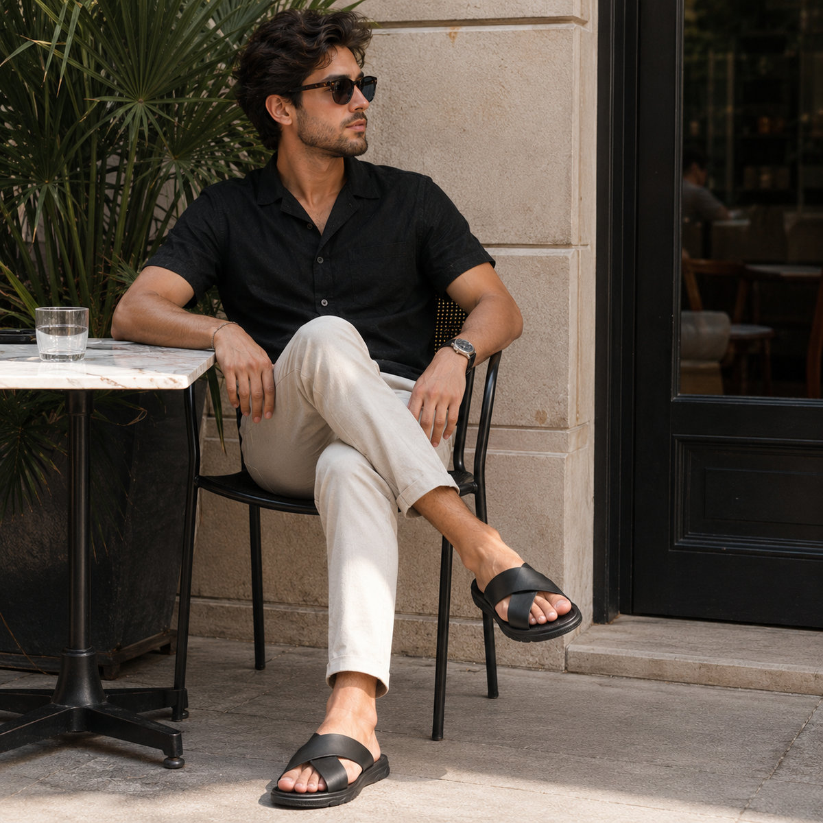 Sandales Ouvertes Homme Noir