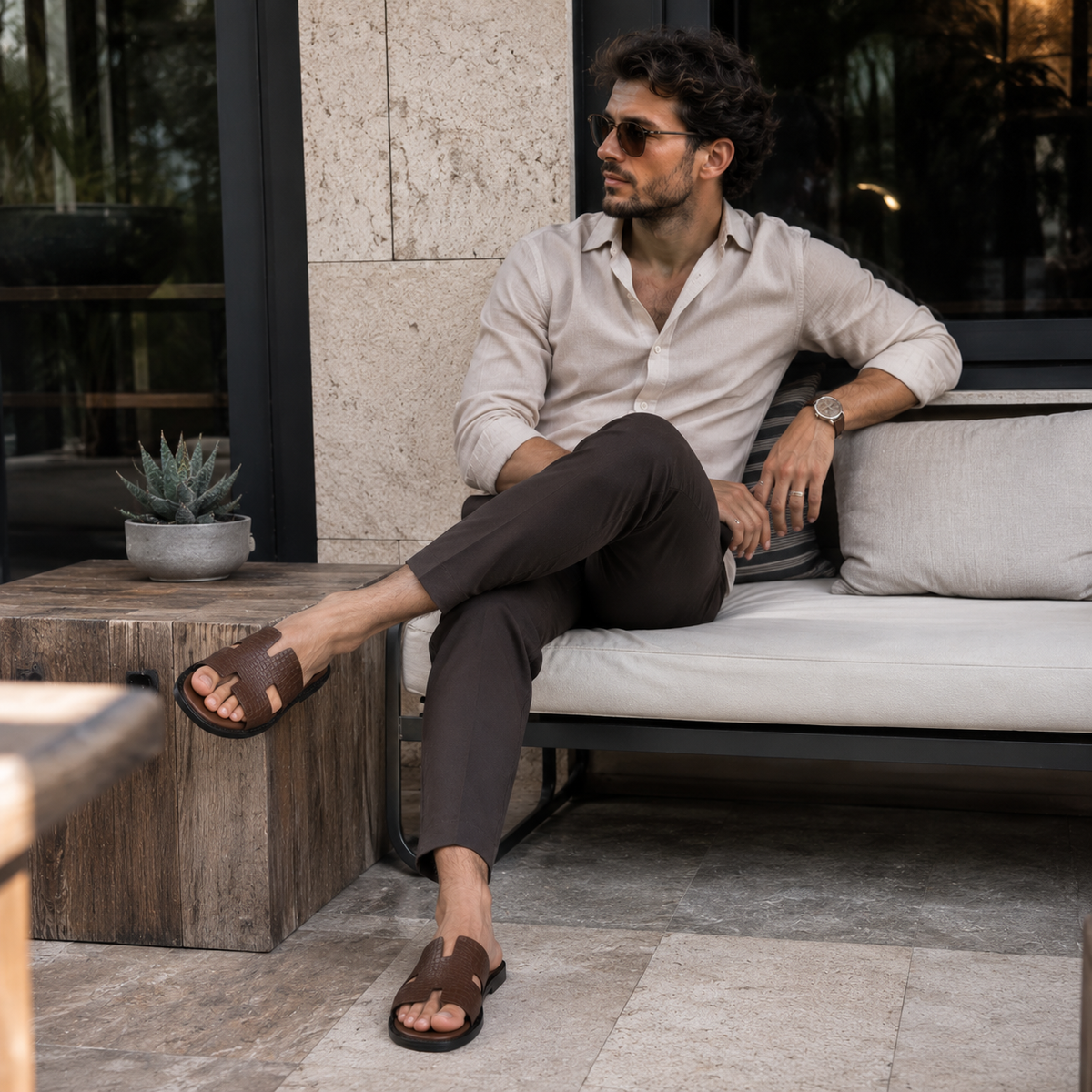 Sandale De Ville Homme Marron