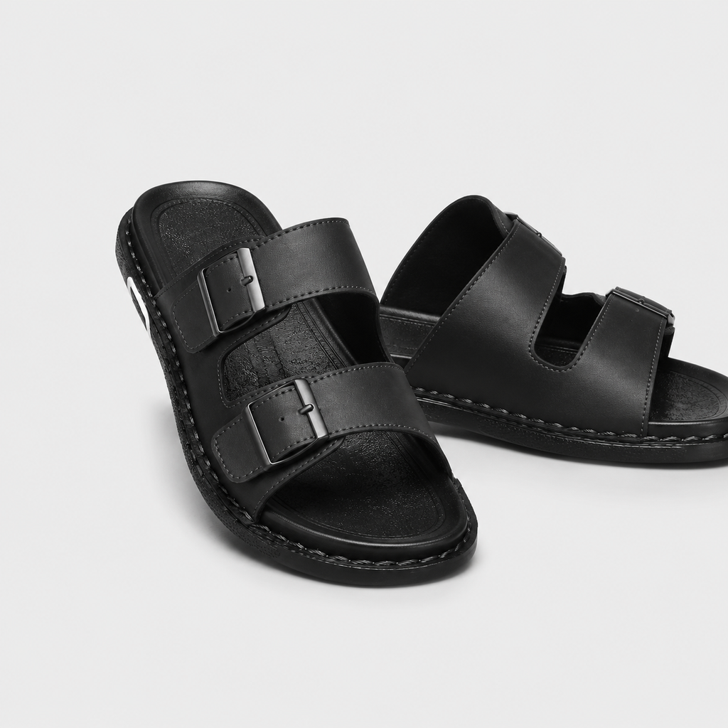 Italienne Sandale Cuir Noir Homme Luxe