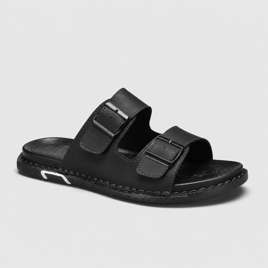 Italienne Sandale Cuir Noir Homme Luxe