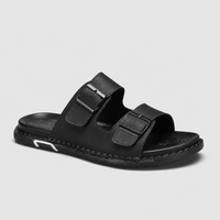 Italienne Sandale Cuir Noir Homme Luxe