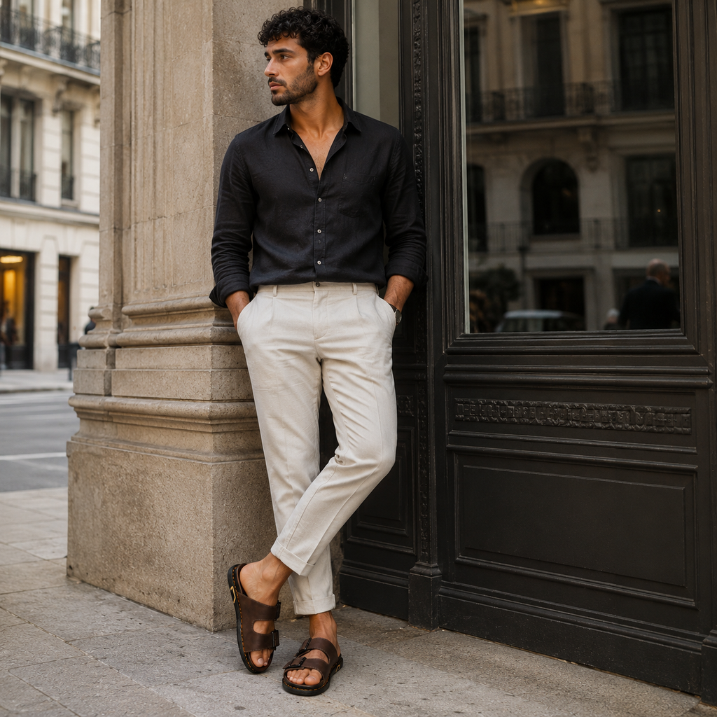 Italienne Sandale Cuir Marron Homme Luxe