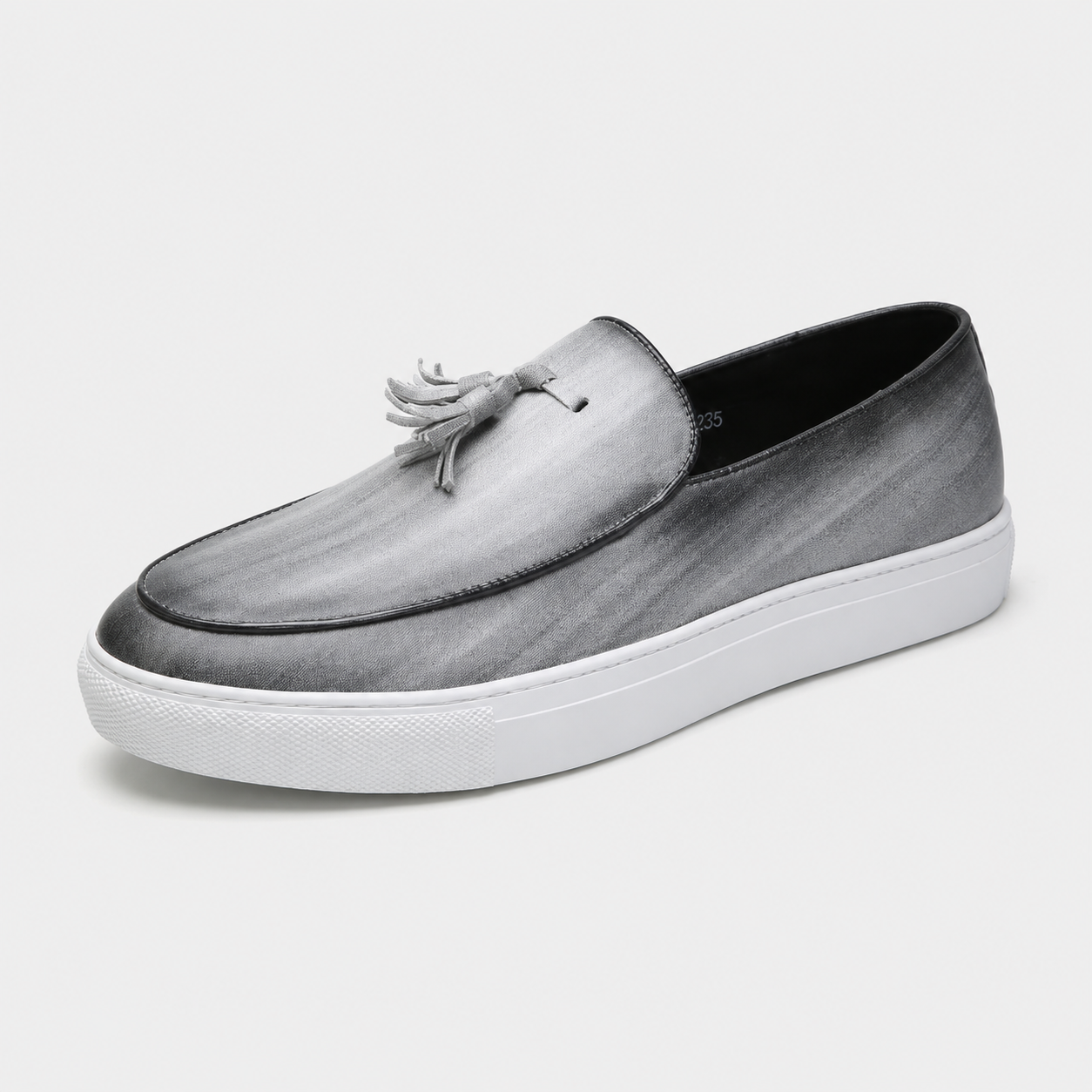 Mocassins Homme Moderne en Cuir avec Pompons Gris