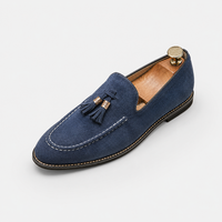 Mocassin Homme Daim Bleu à Glands Élégant