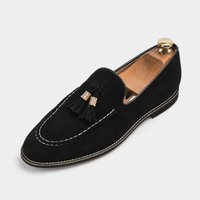 Mocassin Homme Daim Noir À Glands Élégant
