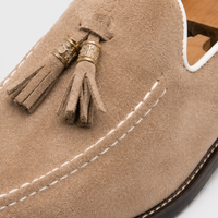 Mocassin Homme Daim Beige À Glands Élégant