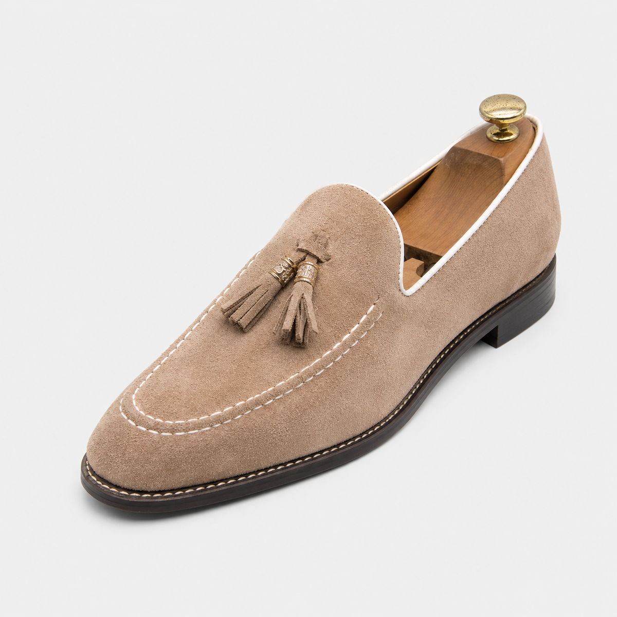 Mocassin Homme Daim Beige À Glands Élégant