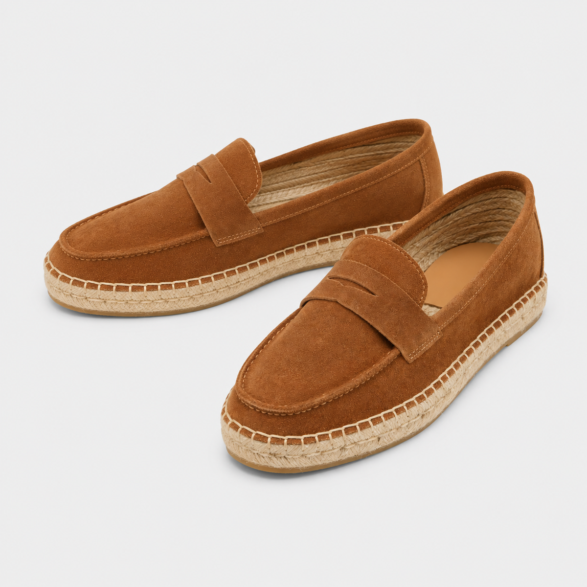 Mocassin Marron Compensé En Daim