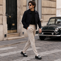 Mocassin Homme Noir Et Blanc À Glands Compensé