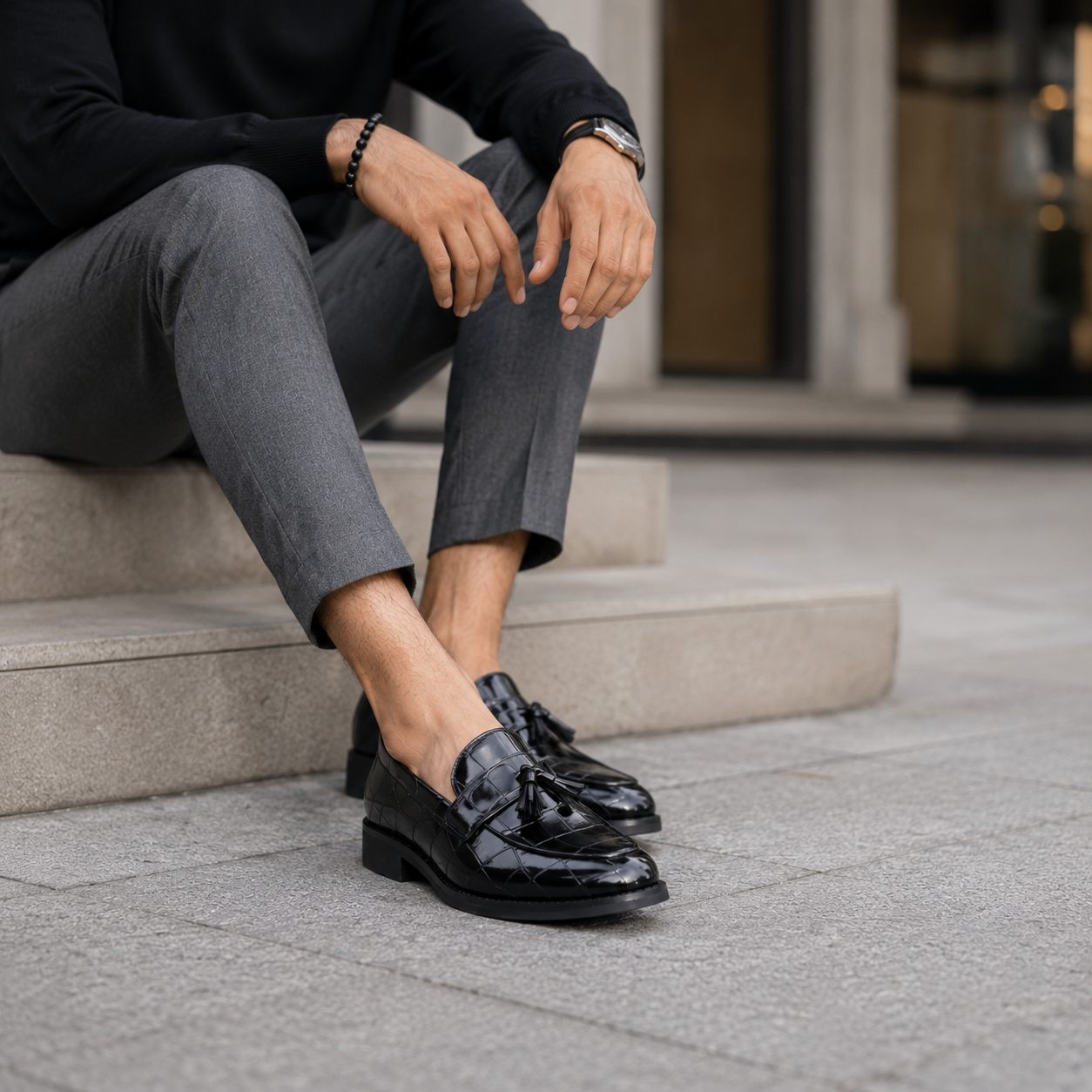 Mocassin Cuir Homme Noir Vernis