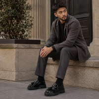 Mocassin En Cuir Noir Plateforme Vernis