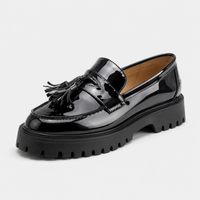 Mocassin En Cuir Noir Plateforme Vernis