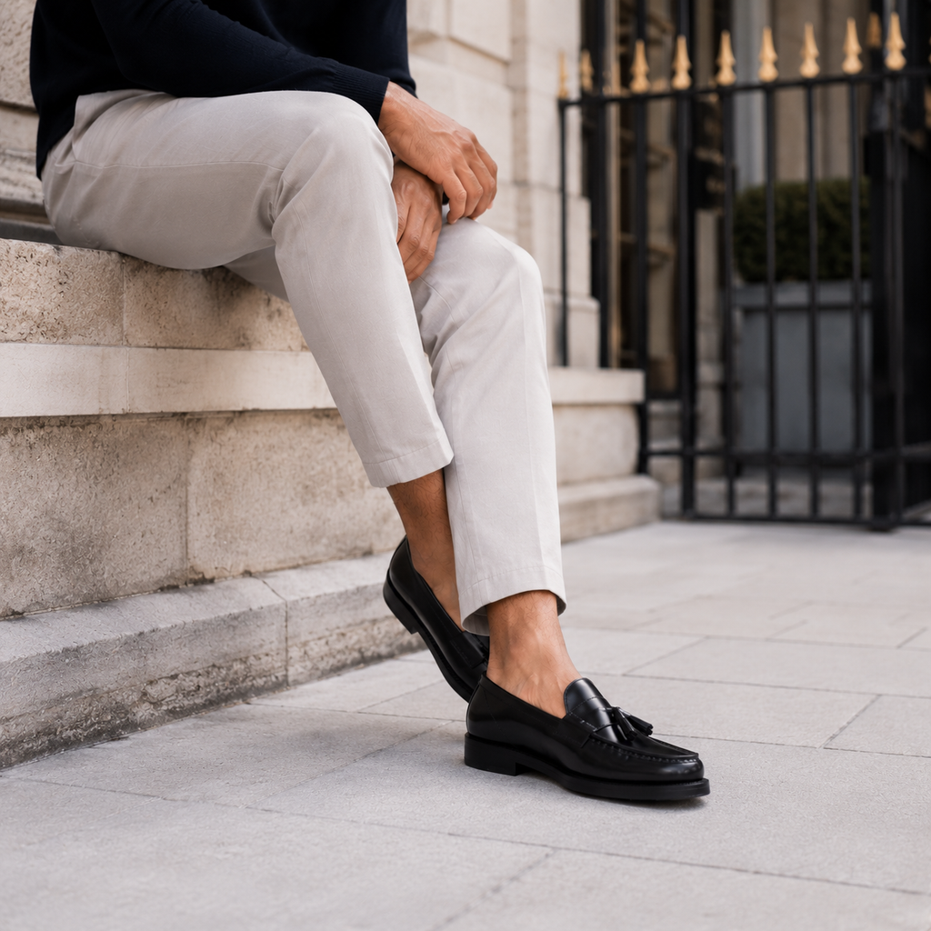 Mocassin Homme Cuir Noir Vernis À Talon