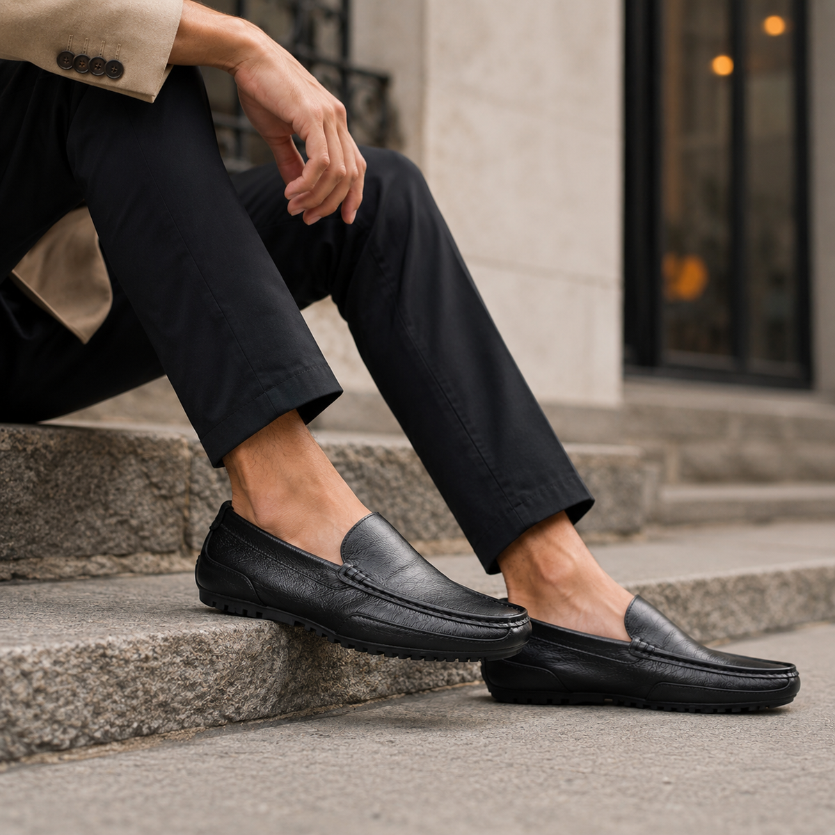 Mocassins Homme Noir en Cuir Souple