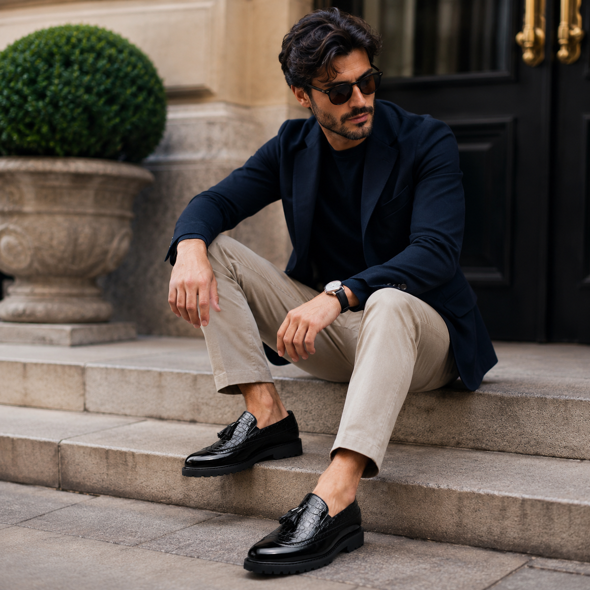 Mocassins Formelle Noir En Cuir Véritable Pour Homme
