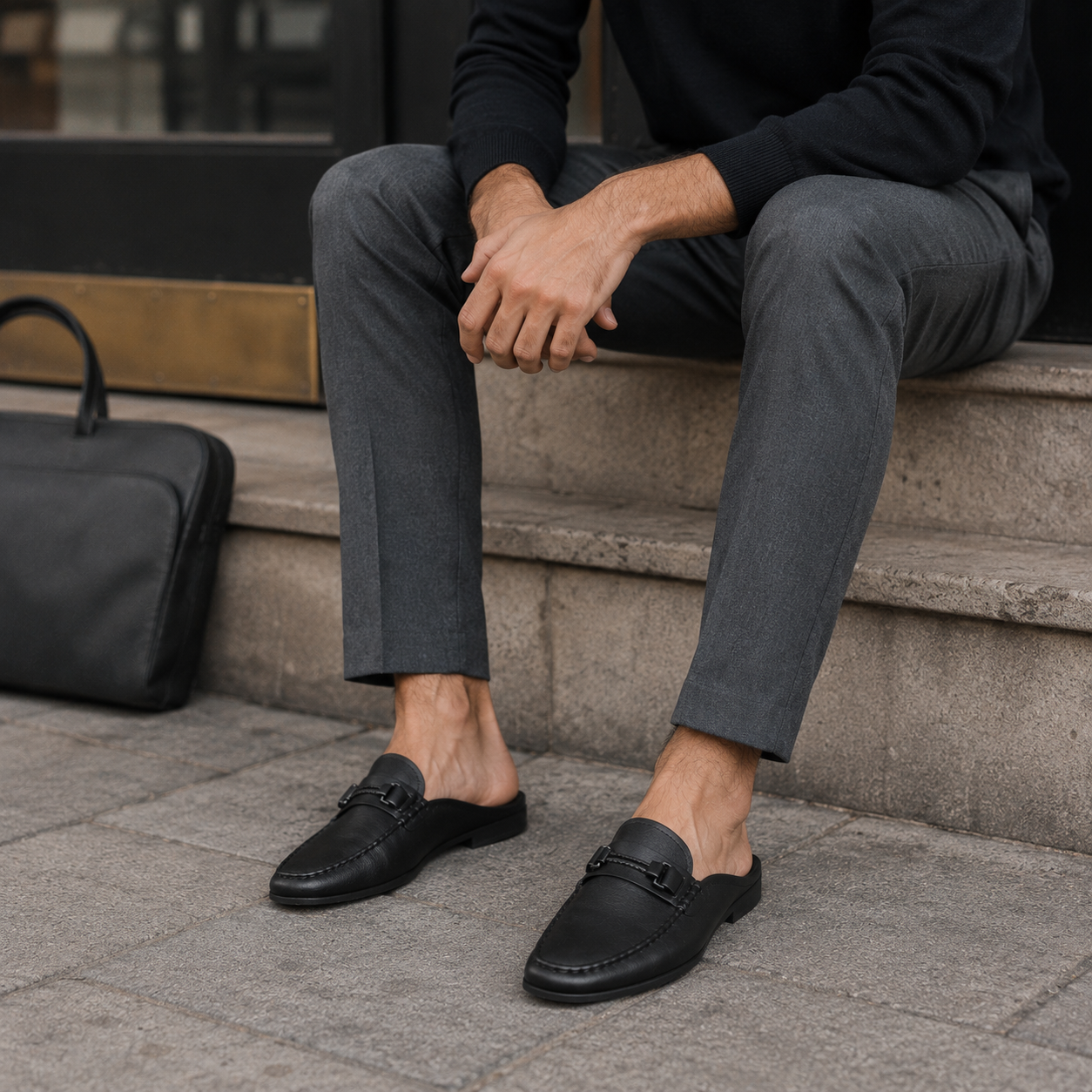 Chausson Mocassin Mule Ouvert Noir