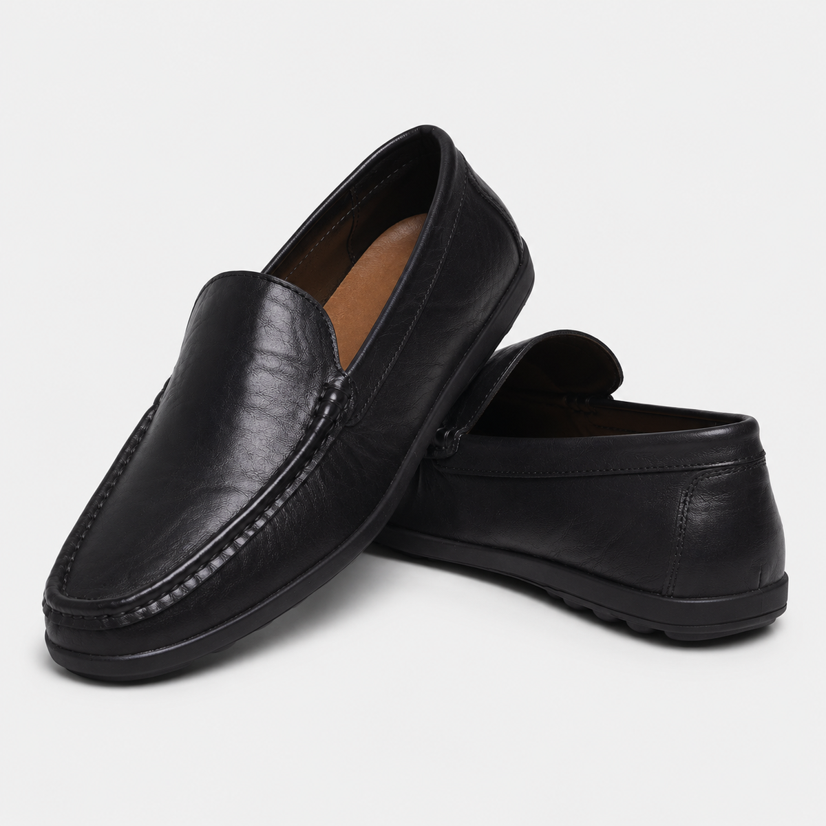 Mocassin En Cuir Véritable Noir Pour Bateau Homme
