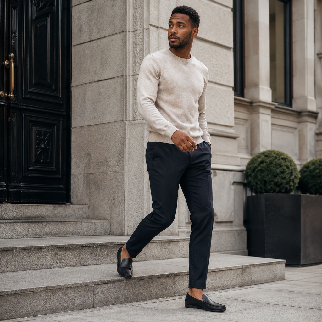 Mocassin En Cuir Véritable Noir Pour Bateau Homme