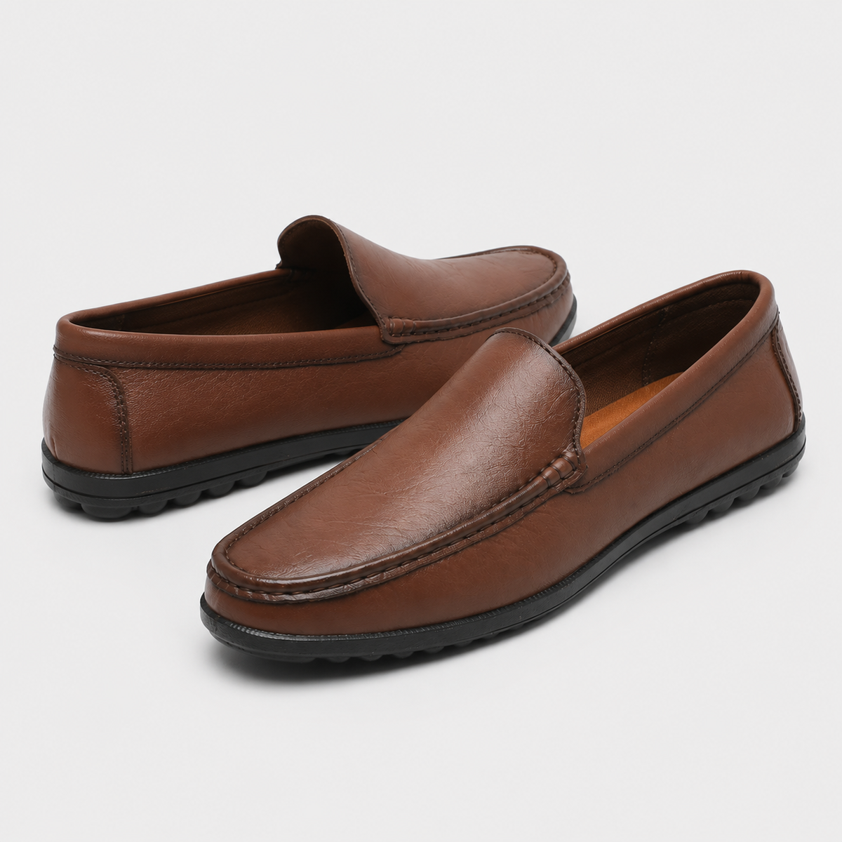 Mocassin En Cuir Véritable Marron Pour Bateau Homme