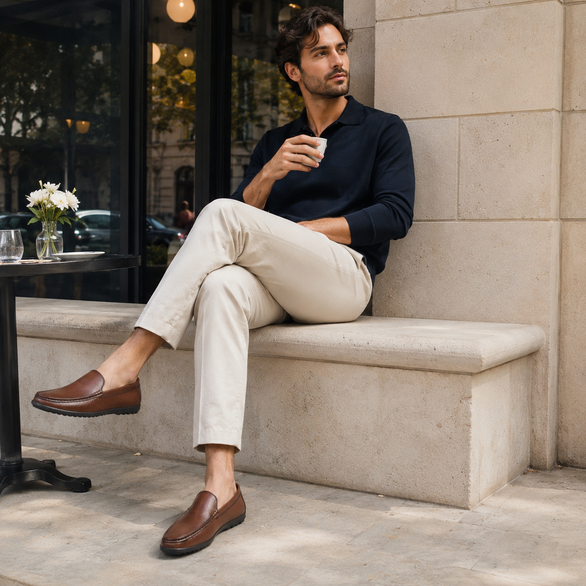 Mocassin En Cuir Véritable Marron Pour Bateau Homme
