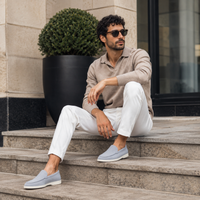 Mocassin En Daim Bleu Clair Pour Homme