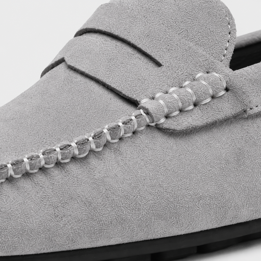 Mocassin Homme Gris En Daim Décontracté
