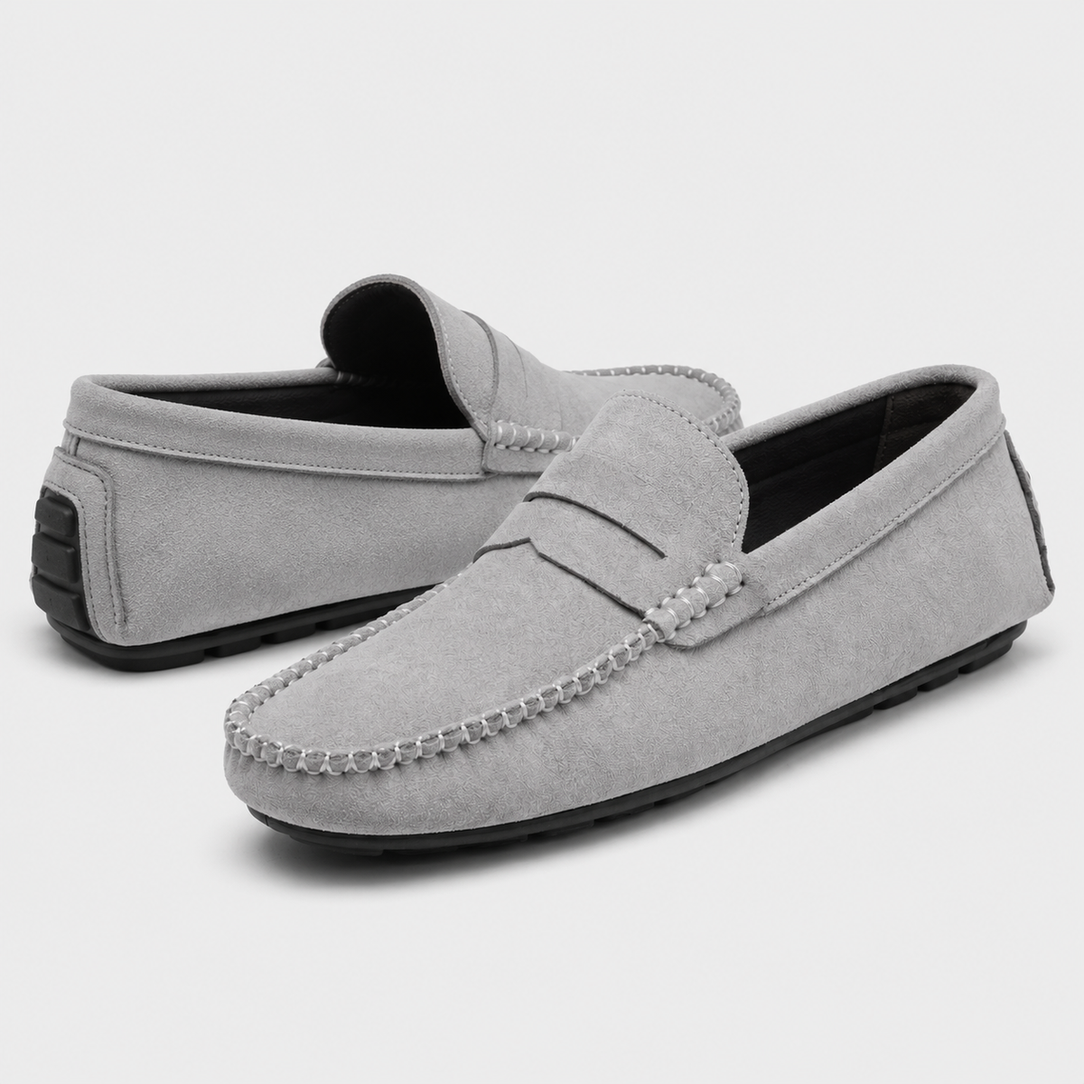 Mocassin Homme Gris En Daim Décontracté